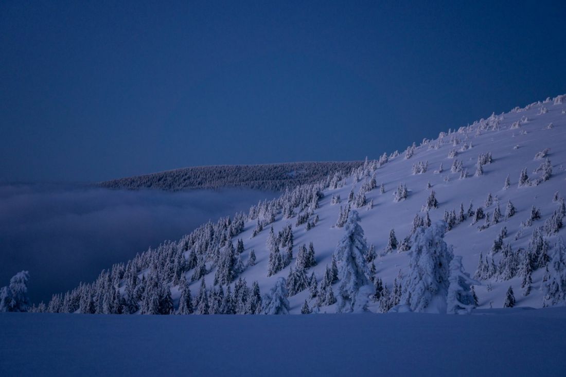 Avalanche slopes of Velký Máj from the campsite in 2018.