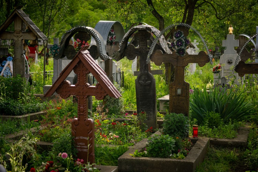 Old wooden crosses in Ieud.