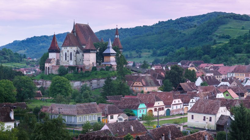 Purple dusk in Biertan