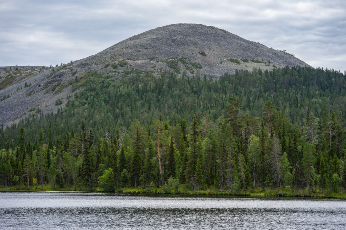 Vrchol Kellostapuli nad jezerem Kesänkijärvi.