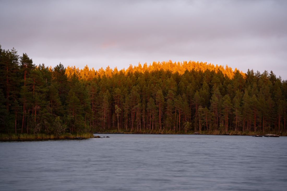 Pár minut večerního světla nad neklidnou hladinou jezera.